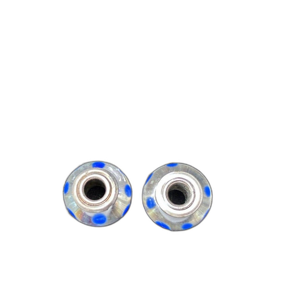 Clear Glass Bead Pair with Blue Design Accents